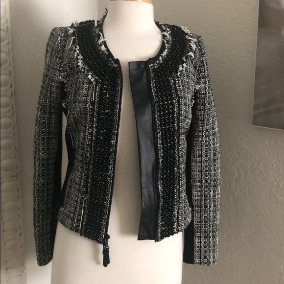 Milly  leather and bead trimming, frayed, jacket - Picture 5 of 11